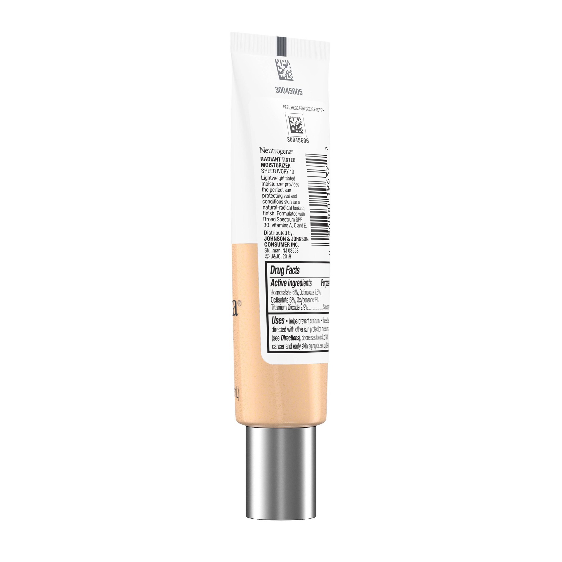 slide 5 of 19, Neutrogena Radiant Tinted Moisturizer with SPF 30 Sheer Ivory 10 - 1.1 fl oz, 1.1 fl oz