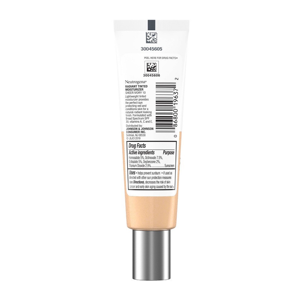 slide 19 of 19, Neutrogena Radiant Tinted Moisturizer with SPF 30 Sheer Ivory 10 - 1.1 fl oz, 1.1 fl oz