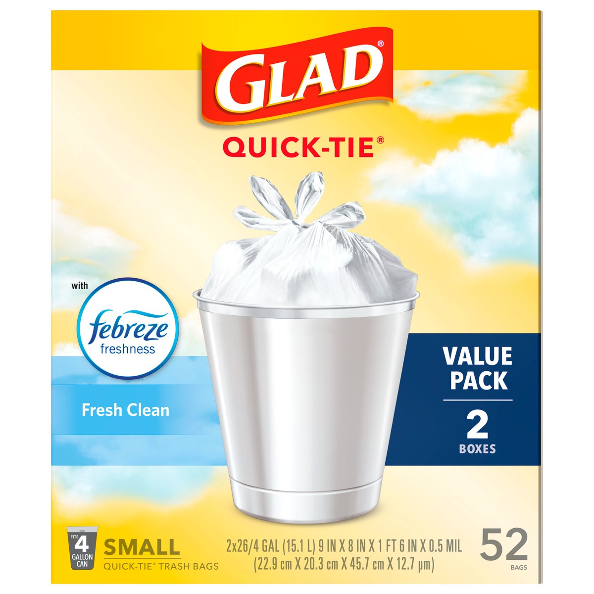 slide 1 of 7, Glad Small Trash Bags - OdorShield 4 Gallon White Trash Bag, Febreze Fresh Clean - 52 Count, 2 ct