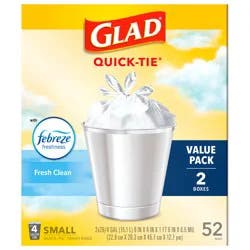 Glad Small Trash Bags - OdorShield 4 Gallon White Trash Bag, Febreze Fresh Clean - 52 Count