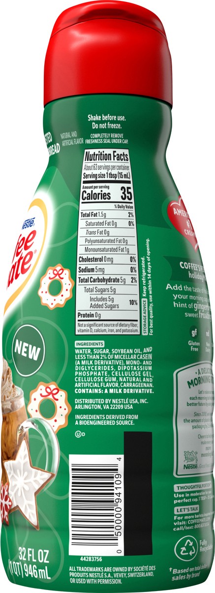 slide 9 of 12, Coffee-Mate Coffee mate Frosted Gingerbread Flavored Liquid Coffee Creamer, 32 oz