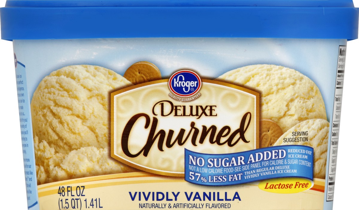 slide 6 of 6, Kroger Deluxe Churned Lactose Free No Sugar Added Reduced Fat Vividly Vanilla Ice Cream, 48 fl oz