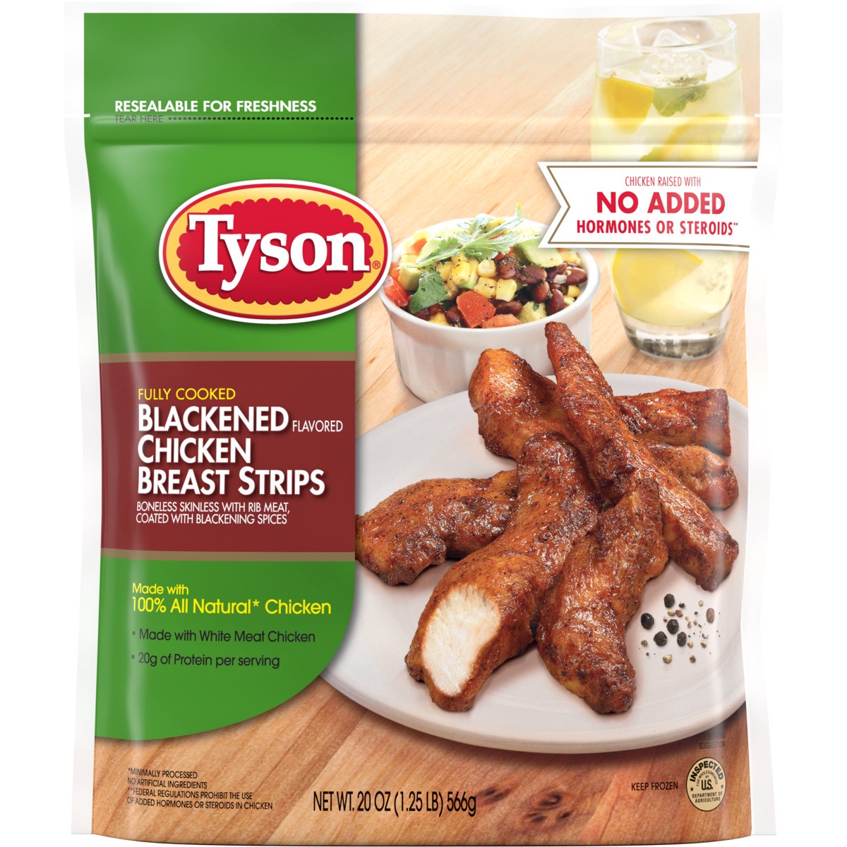 slide 1 of 6, Tyson Blackened Flavored Unbreaded Frozen Chicken Strips, 566.99 g
