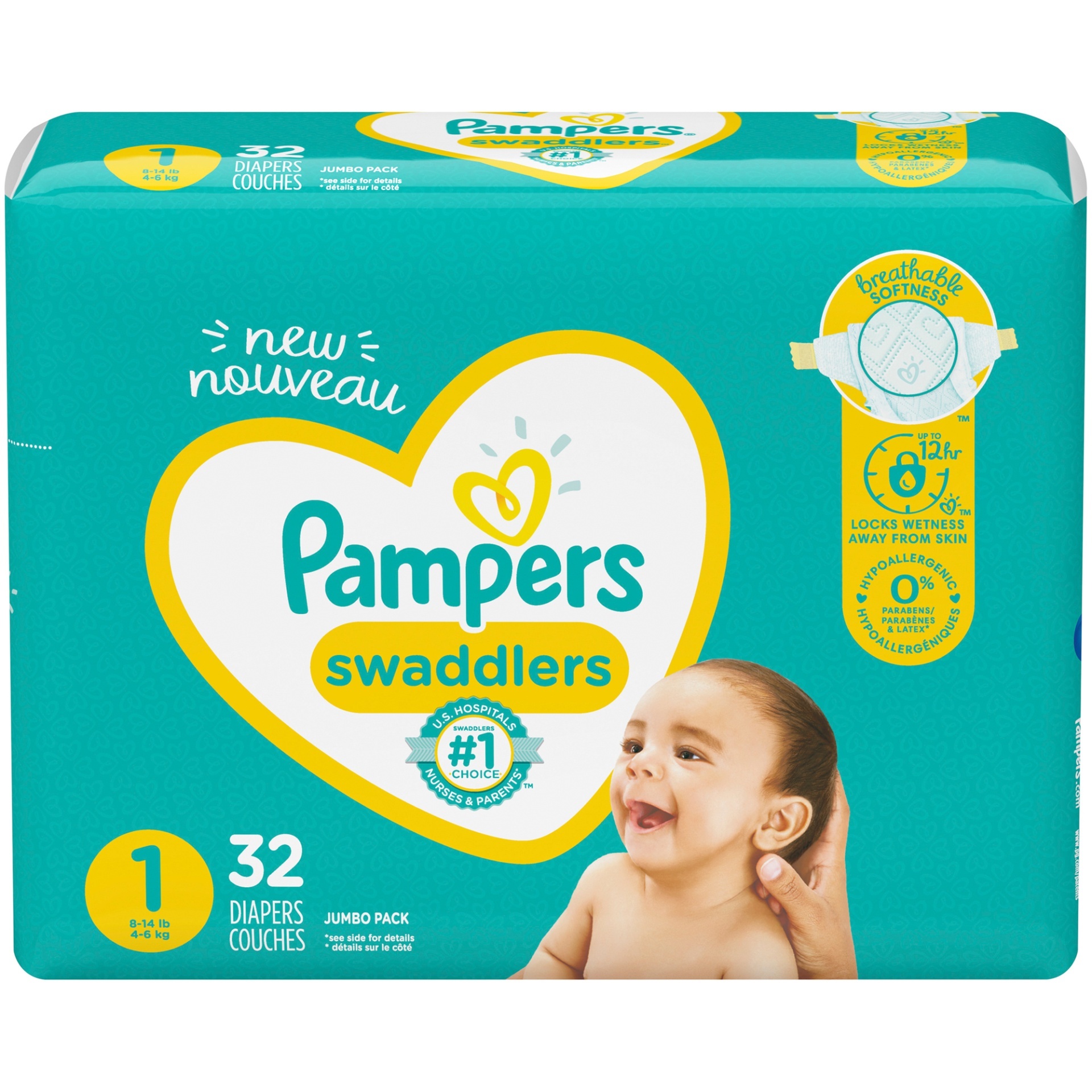 slide 1 of 1, Pampers Swaddlers Jumbo Pack Diapers Size 1, 32 ct