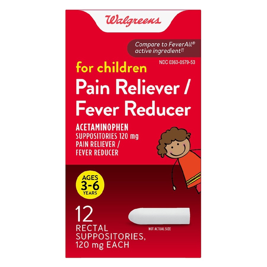 slide 1 of 1, Walgreens Children's Fever Reducer Rectal Suppositories, 12 ct