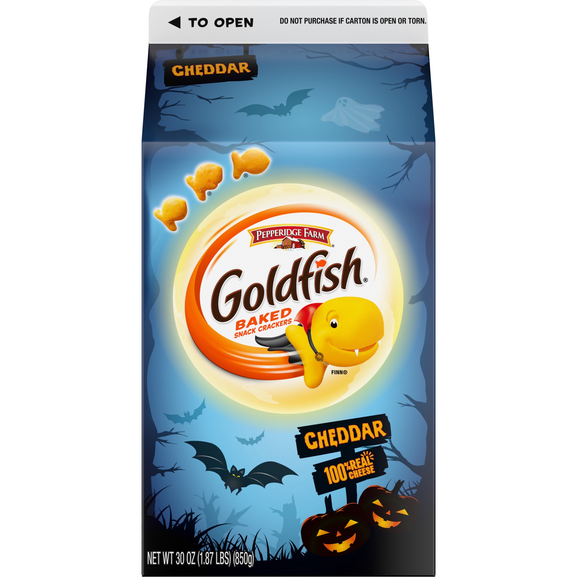 slide 1 of 5, Pepperidge Farm Goldfish Cheddar Crackers, Snack Crackers, Halloween Edition, 30 oz carton, 30 oz