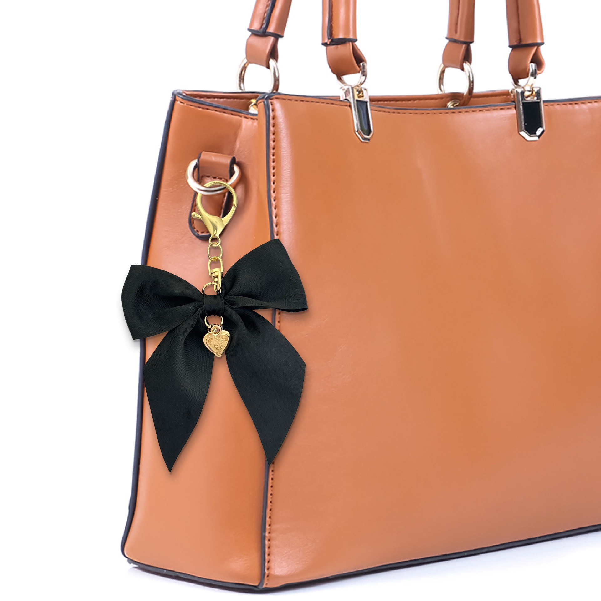 slide 2 of 3, Blue Moon Studio Black Fabric Bow Bag Charm, 5.5 in x 3.5 in x 0.1 in