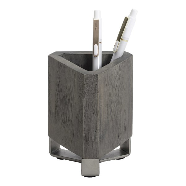 slide 7 of 7, Realspace Orix Wood/Metal Pen Cup, 4-3/4""H X 3-1/4""W X 3-1/4""D, Gray/Nickel, 1 ct