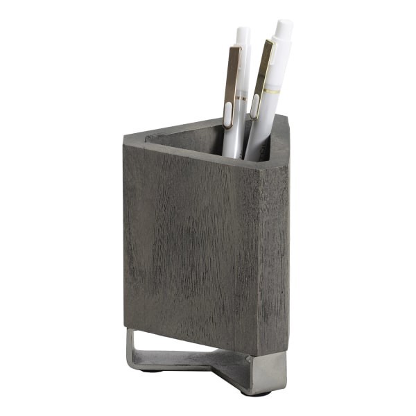 slide 3 of 7, Realspace Orix Wood/Metal Pen Cup, 4-3/4""H X 3-1/4""W X 3-1/4""D, Gray/Nickel, 1 ct