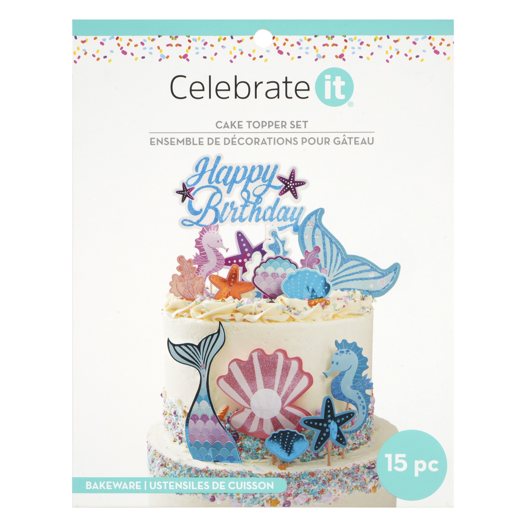 slide 2 of 2, Mermaid Birthday Cake Topper Set By Celebrate It, 3.5 in x 1.75 in