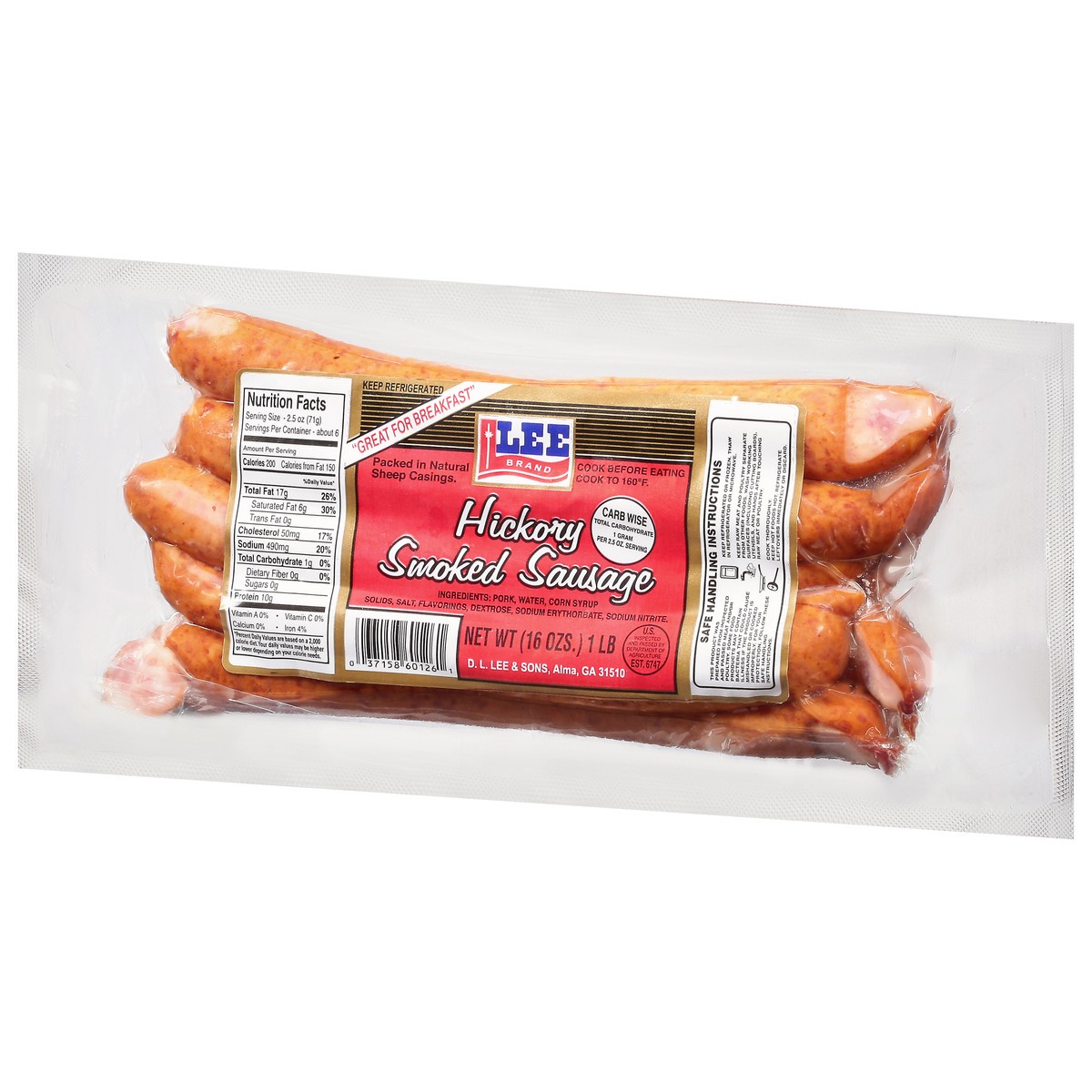 slide 4 of 4, DL Lee Smoked Sausage, 16 oz