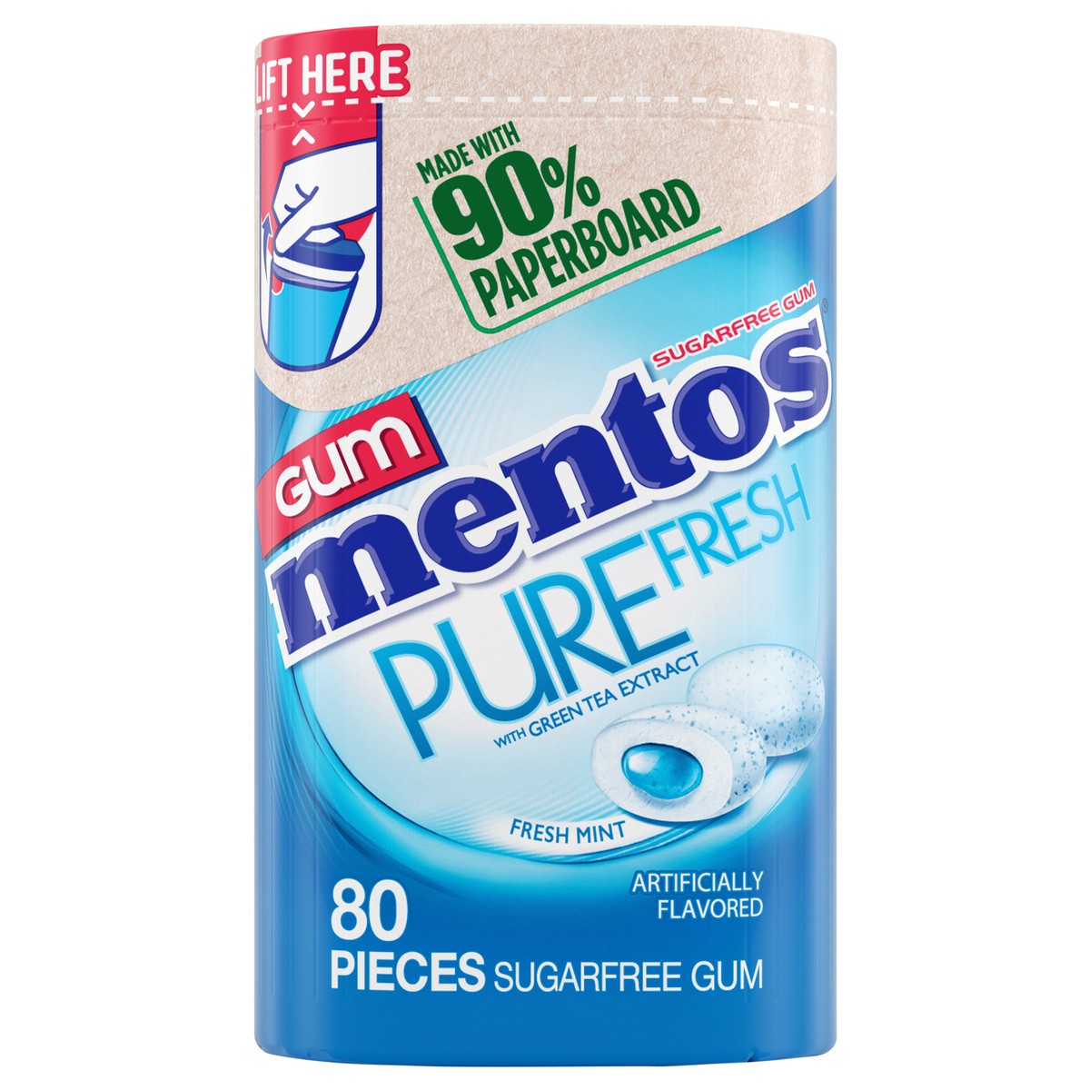 slide 1 of 76, Mentos Pure Fresh Sugar-Free Chewing Gum, Xylitol, Fresh Mint Flavor, 80 Piece Paperboard Bottle, 80 ct