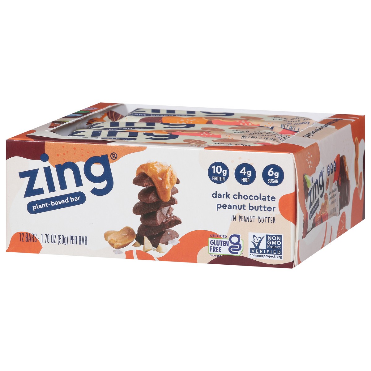 slide 2 of 13, Zing Dark Chocolate Peanut Butter Plant-Based Bar 12 - 1.76 oz Wrappers, 12 ct