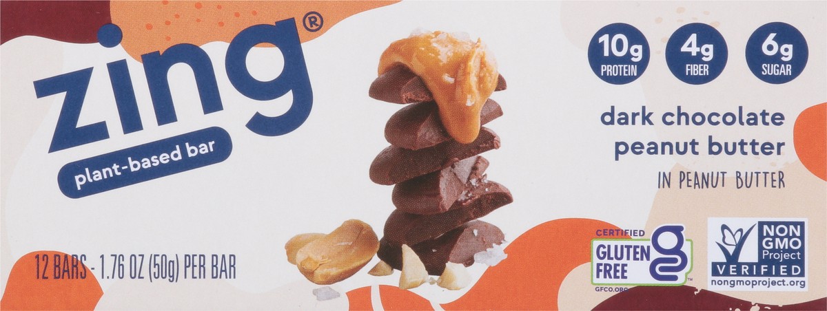 slide 6 of 13, Zing Dark Chocolate Peanut Butter Plant-Based Bar 12 - 1.76 oz Wrappers, 12 ct