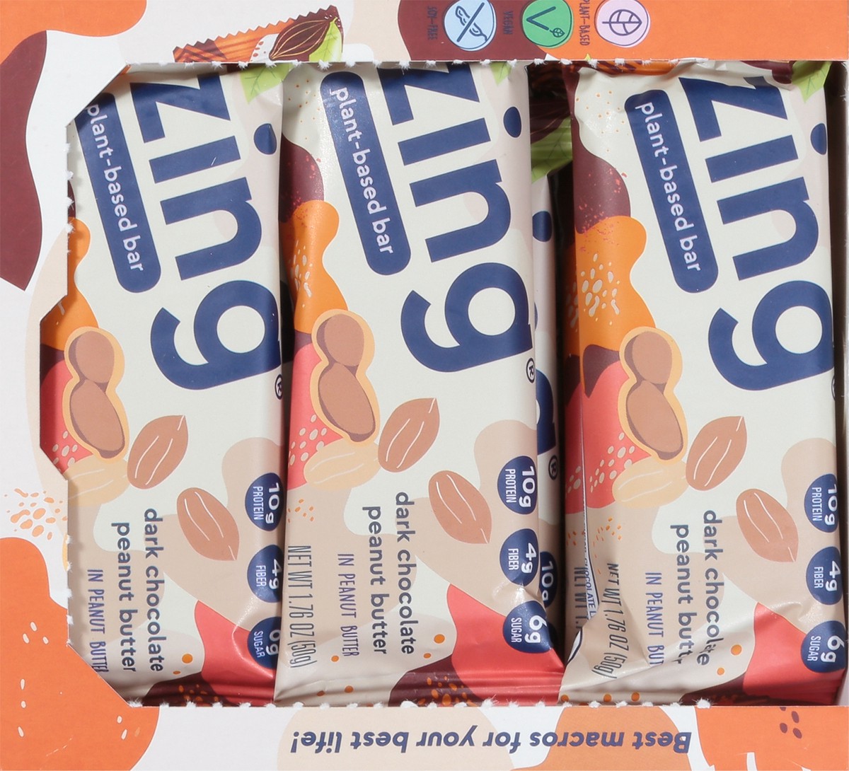 slide 9 of 13, Zing Dark Chocolate Peanut Butter Plant-Based Bar 12 - 1.76 oz Wrappers, 12 ct