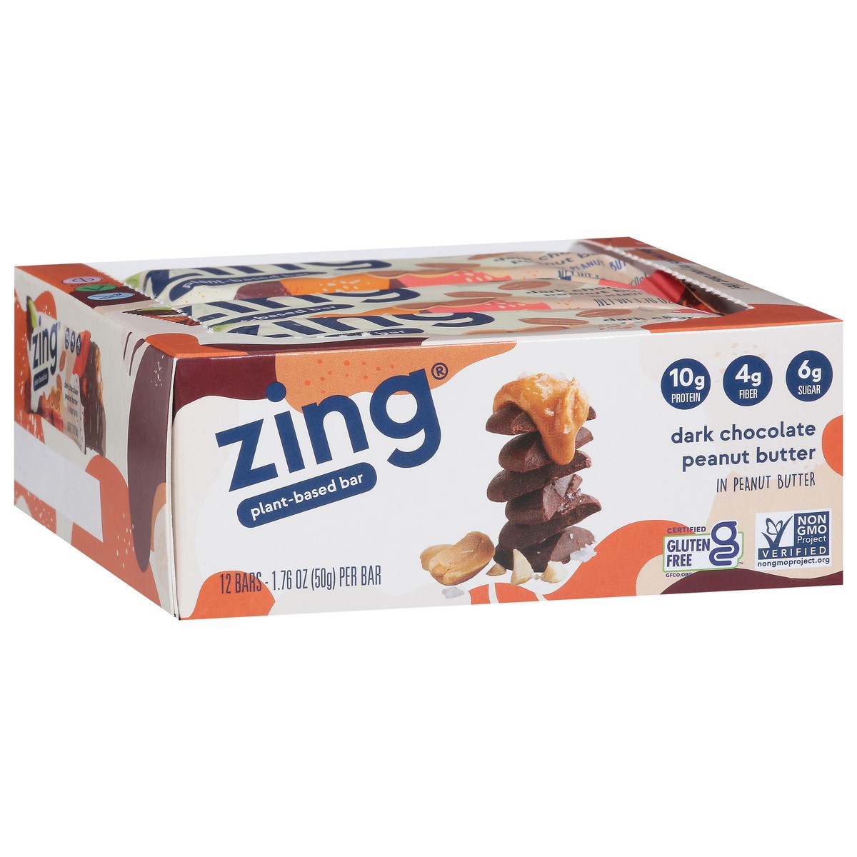 slide 10 of 13, Zing Dark Chocolate Peanut Butter Plant-Based Bar 12 - 1.76 oz Wrappers, 12 ct