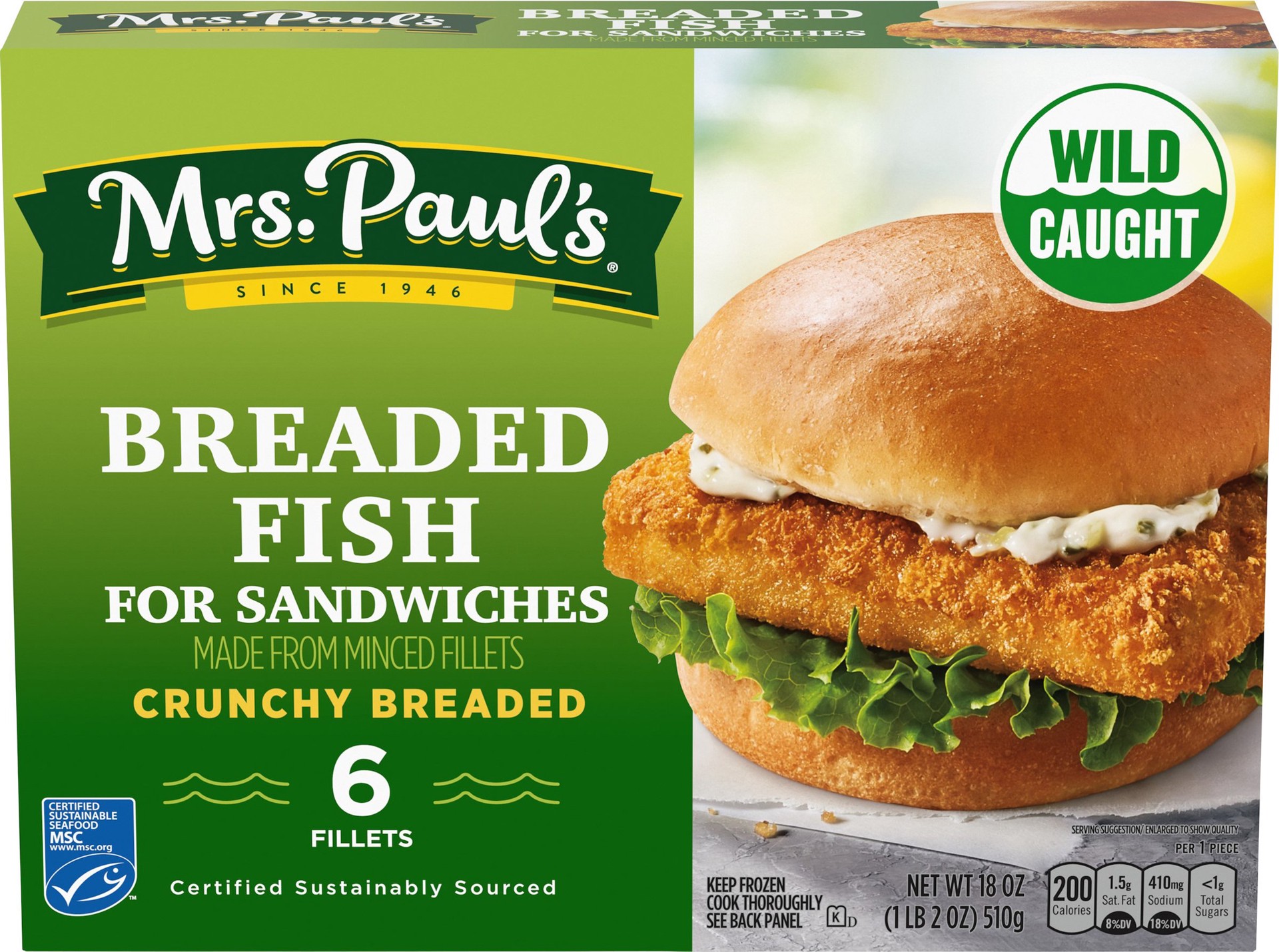 slide 1 of 5, Mrs. Paul's Crunchy Breaded Fish for Sandwiches 6 ea, 6 ct