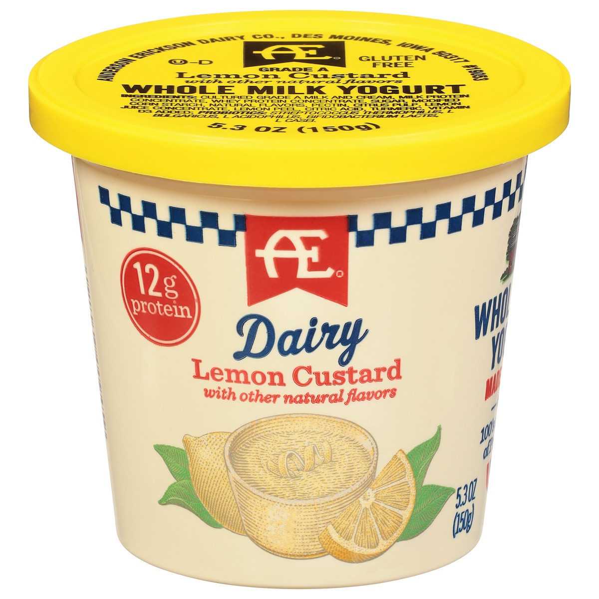 slide 1 of 9, AE Dairy Lemon Custard Whole Milk Yogurt 5.3 oz, 5.3 oz