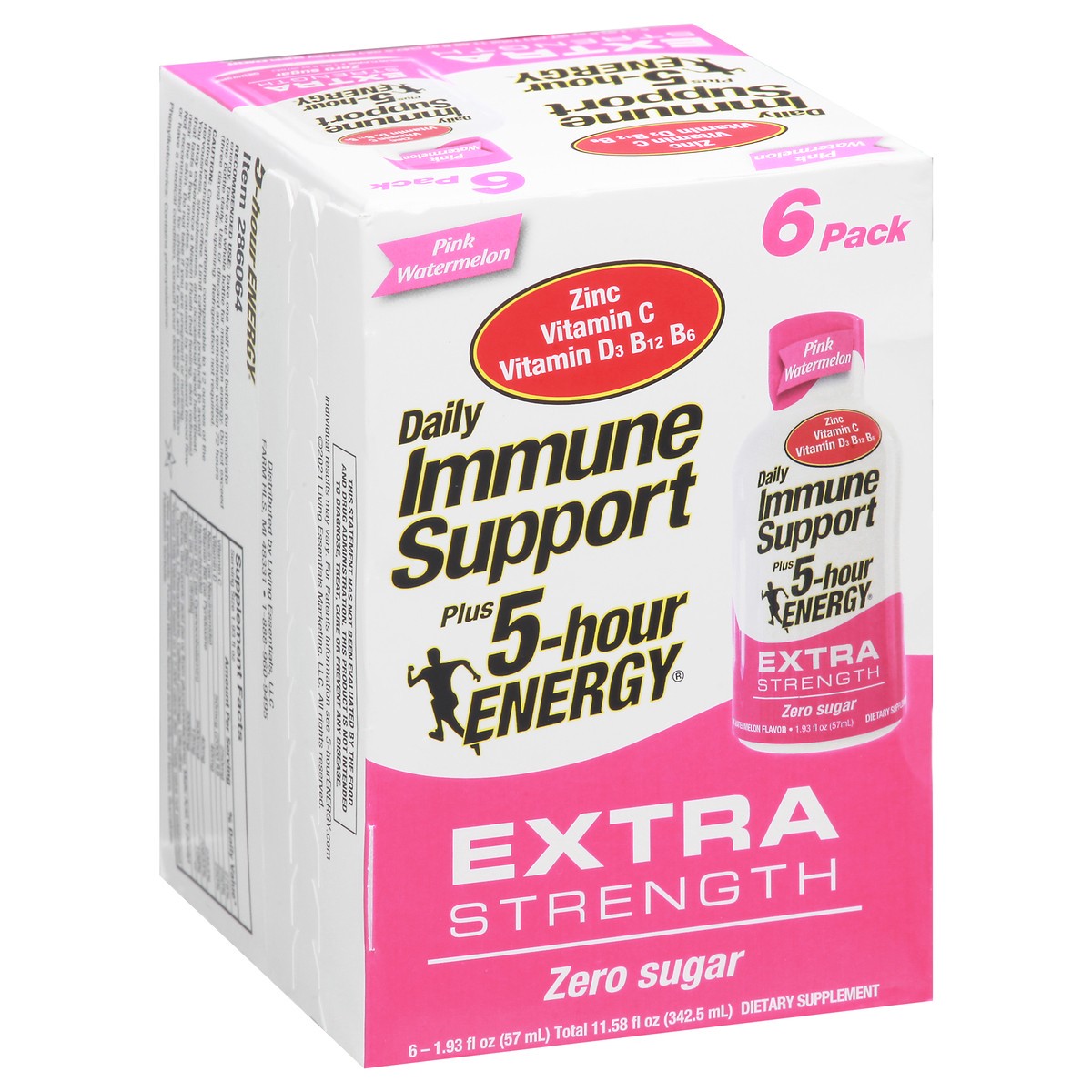 slide 14 of 14, 5-Hour Energy 6 Pack Extra Strength Pink Watermelon Daily Immune Support 6 1.93 fl oz 6 ea Box, 1.93 oz
