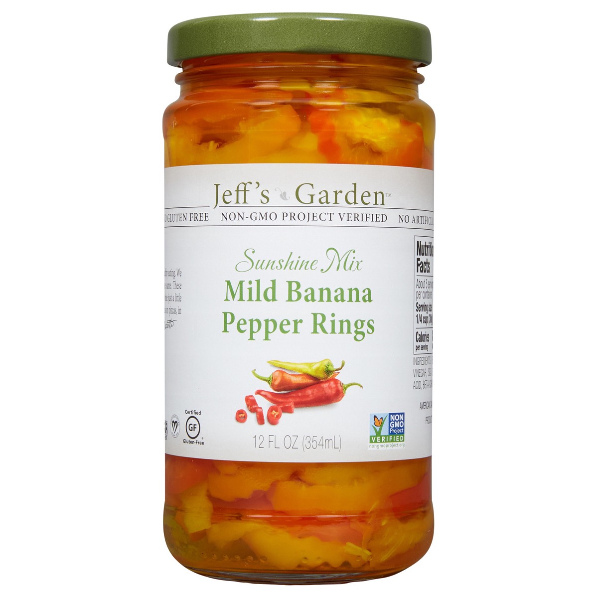 slide 1 of 7, Jeff's Garden Sunshine Mix Mild Banana Pepper Rings, 12 fl oz, 12 oz