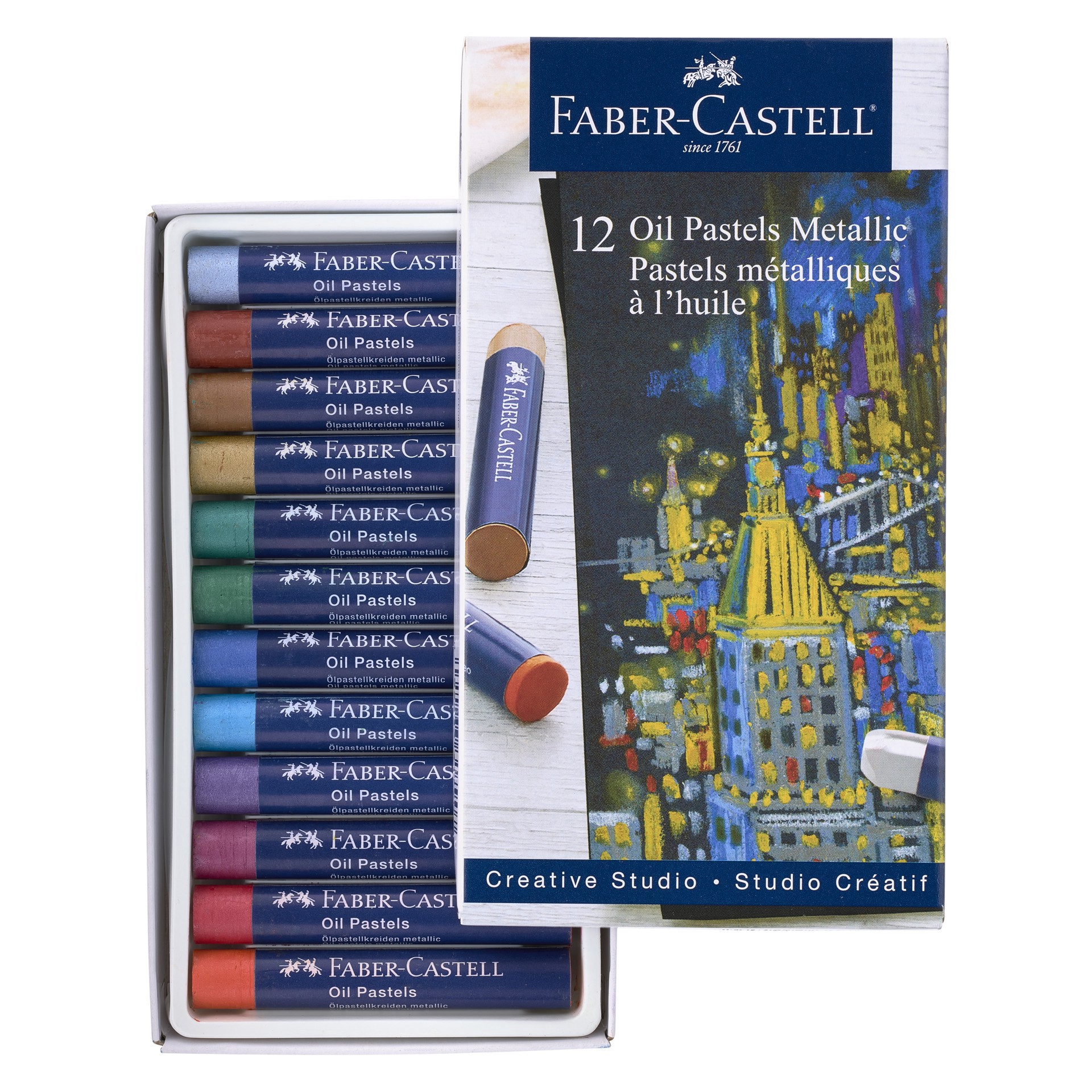 slide 3 of 7, Faber-Castell Faber Castell 12 Color Metallic Oil Pastel Set, 12 pastels
