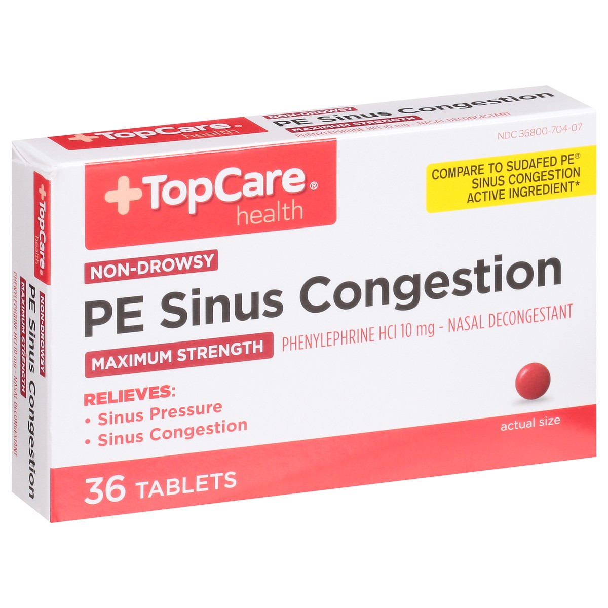 slide 6 of 9, TopCare Top Care Nasal Decongestant Pe Maximum Strength Non-Drowsy Tablets, 36 ct