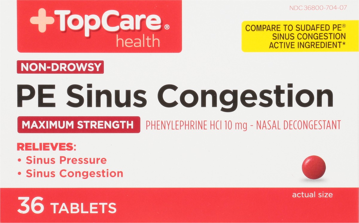 slide 5 of 9, TopCare Top Care Nasal Decongestant Pe Maximum Strength Non-Drowsy Tablets, 36 ct