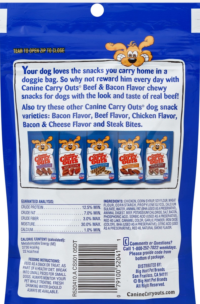 slide 5 of 7, Canine Carry Outs Beef & Bacon Flavor Chewy Snacks, 5-Ounce, 5 oz