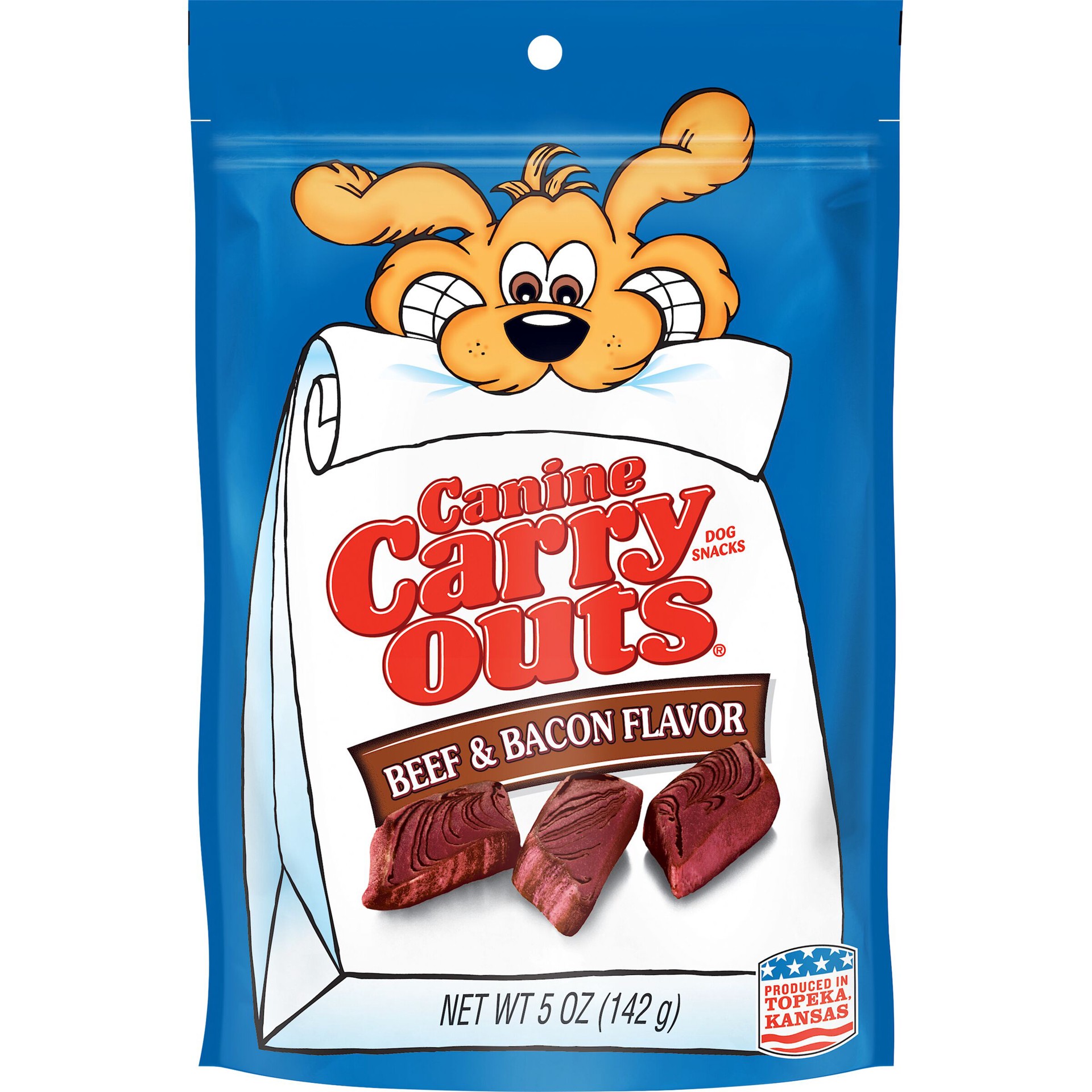 slide 1 of 7, Canine Carry Outs Beef & Bacon Flavor Chewy Snacks, 5-Ounce, 5 oz