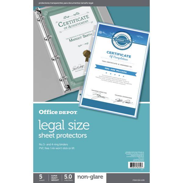 slide 1 of 2, Office Depot Brand Legal Sheet Protectors, Heavyweight, 8 1/2'' X 14'', Non-Glare, Clear, Box Of 5, 5 ct