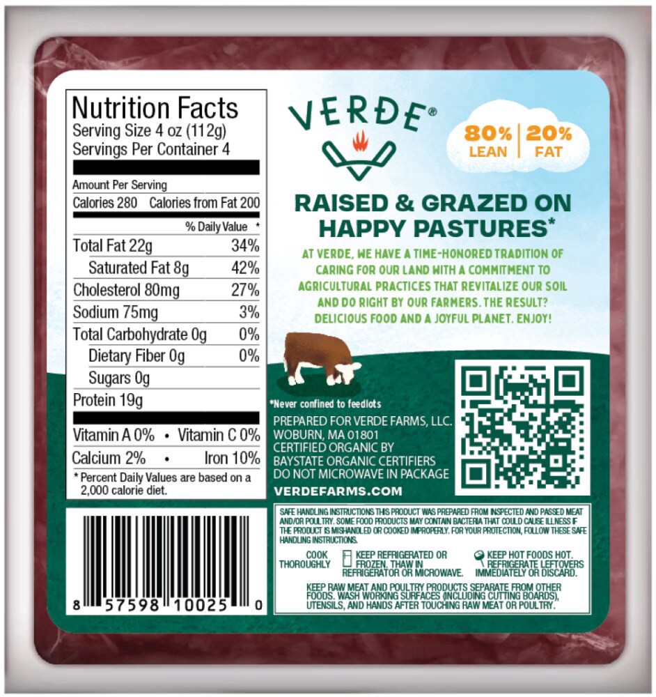 slide 2 of 2, Verde® Organic Grass-Fed 80/20 Ground Beef, 16 oz