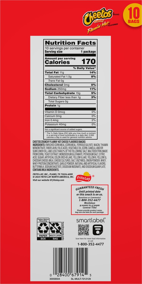 slide 7 of 13, Cheetos Cheese Flavored Snacks, Flamin' Hot Flavored, 10 Bags, 10 ct