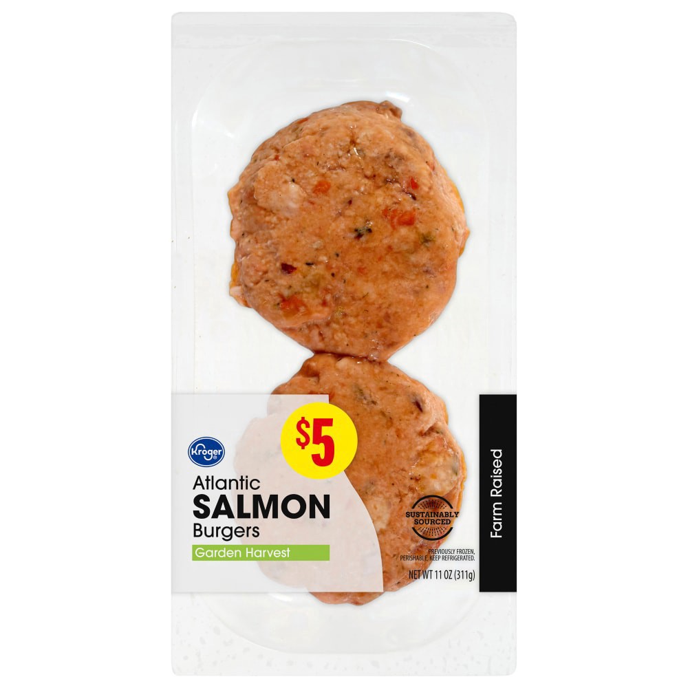 slide 1 of 2, Kroger Garden Harvest Atlantic Salmon Burgers, 11 oz