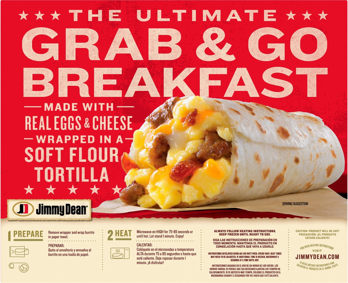 slide 5 of 7, Jimmy Dean Breakfast Burritos Meat Lovers, Frozen, 4 Count, 481.94 g