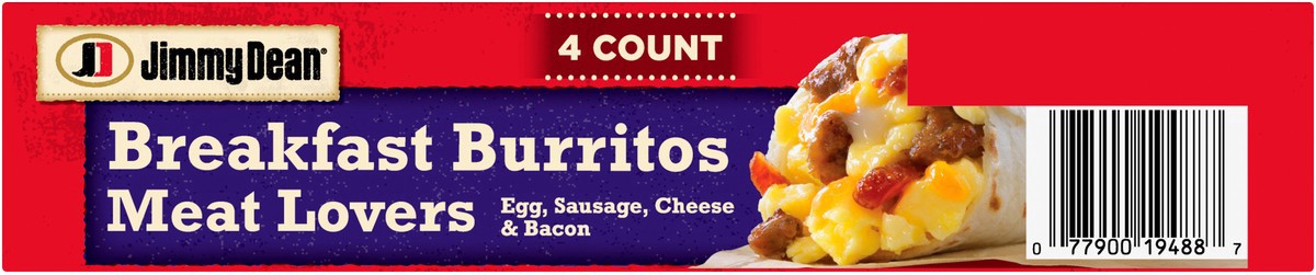 slide 4 of 7, Jimmy Dean Breakfast Burritos Meat Lovers, Frozen, 4 Count, 481.94 g