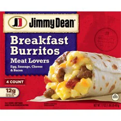 Jimmy Dean Breakfast Burritos Meat Lovers, Frozen, 4 Count