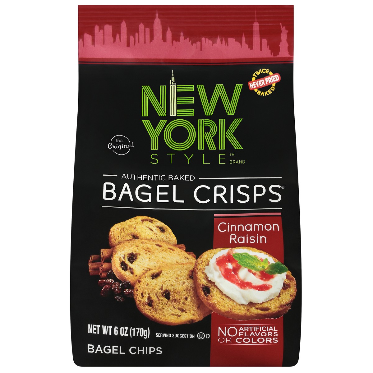 slide 1 of 9, New York Style Authentic Baked Cinnamon Raisin Bagel Crisps 6 oz, 6 oz