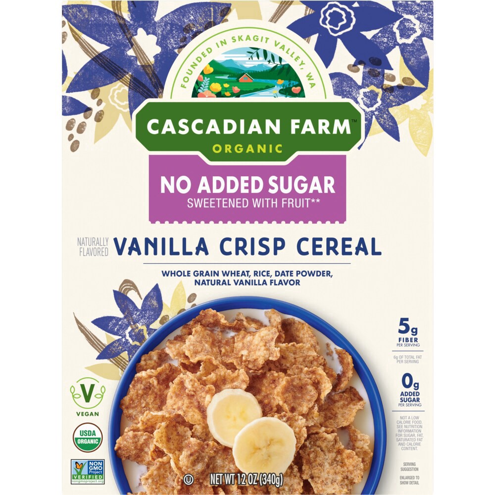 slide 6 of 6, Cascadian Farm Organic No Added Sugar Vanilla Crisp Cereal, 12 oz