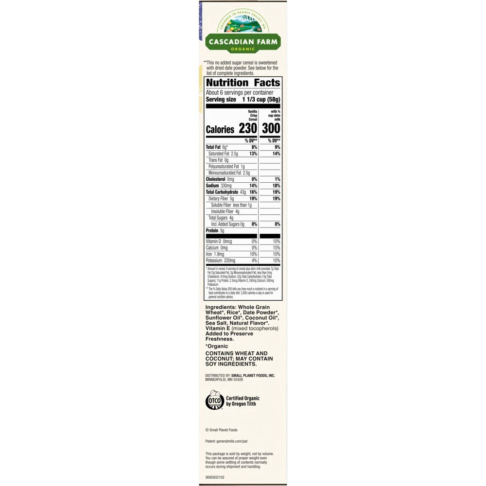 slide 4 of 6, Cascadian Farm Organic No Added Sugar Vanilla Crisp Cereal, 12 oz