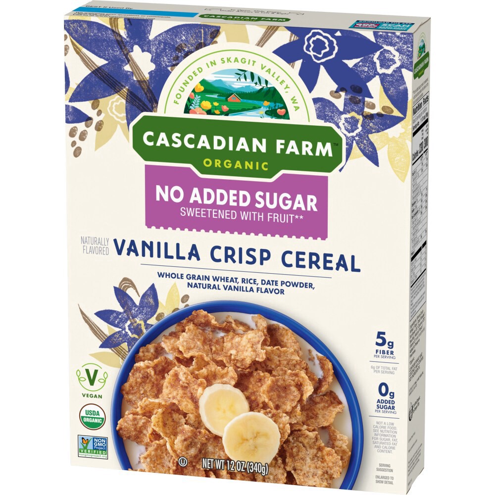slide 5 of 6, Cascadian Farm Organic No Added Sugar Vanilla Crisp Cereal, 12 oz