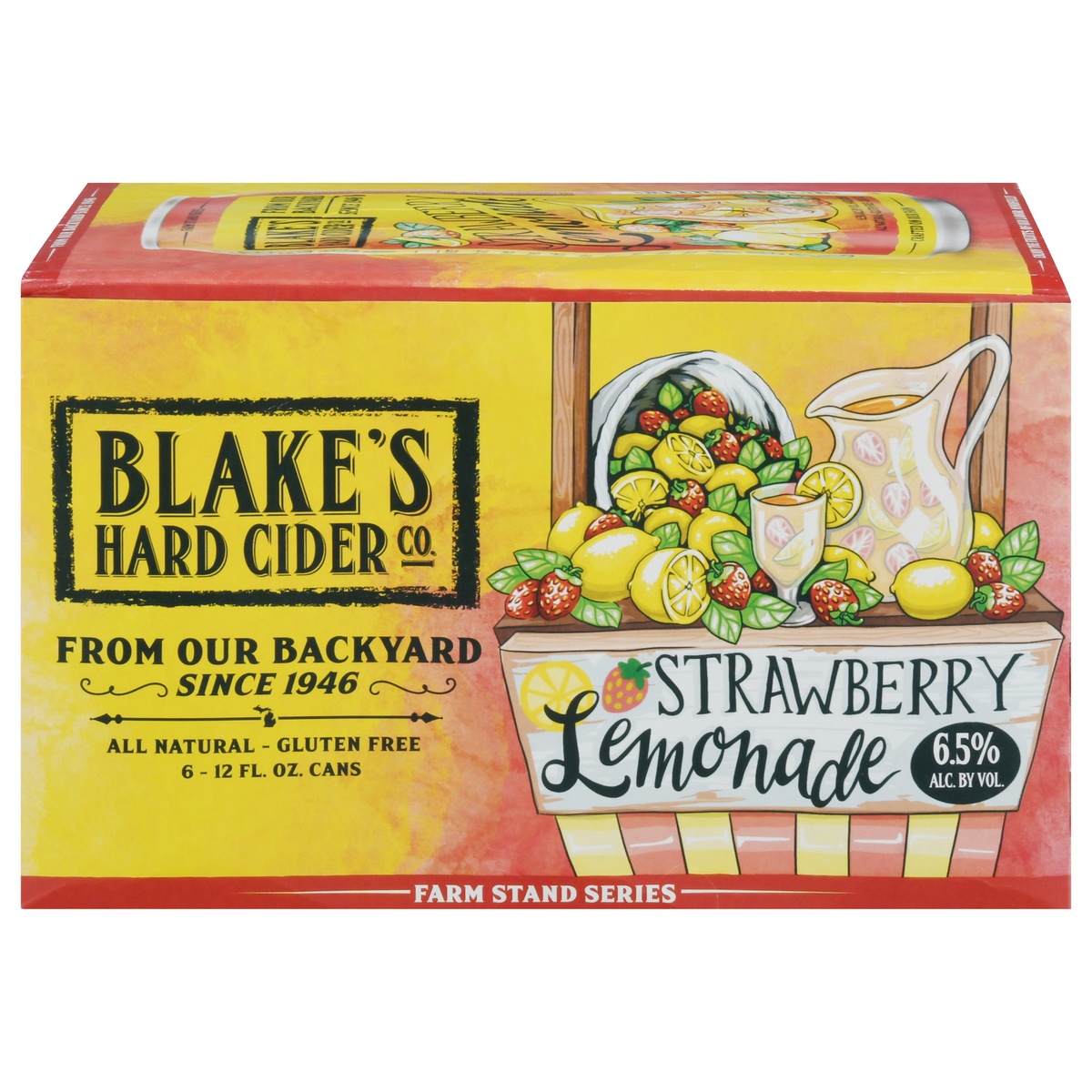 slide 1 of 1, Blake's Farm Stand Series Strawberry Lemonade Hard Cider 6 - 12 fl oz Cans, 6 ct; 12 oz