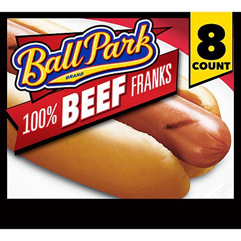 slide 1 of 1, Ball Park Beef Hot Dogs Original Length - 8 Count, 8 ct