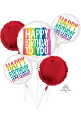 Helium Balloon Bouquet, Rainbow Lines, 5 Count