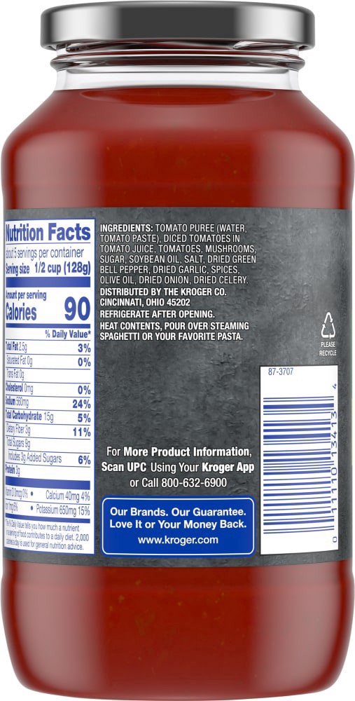 slide 4 of 4, Kroger Chunky Pasta Sauce With Mushroom & Green Pepper, 24 oz