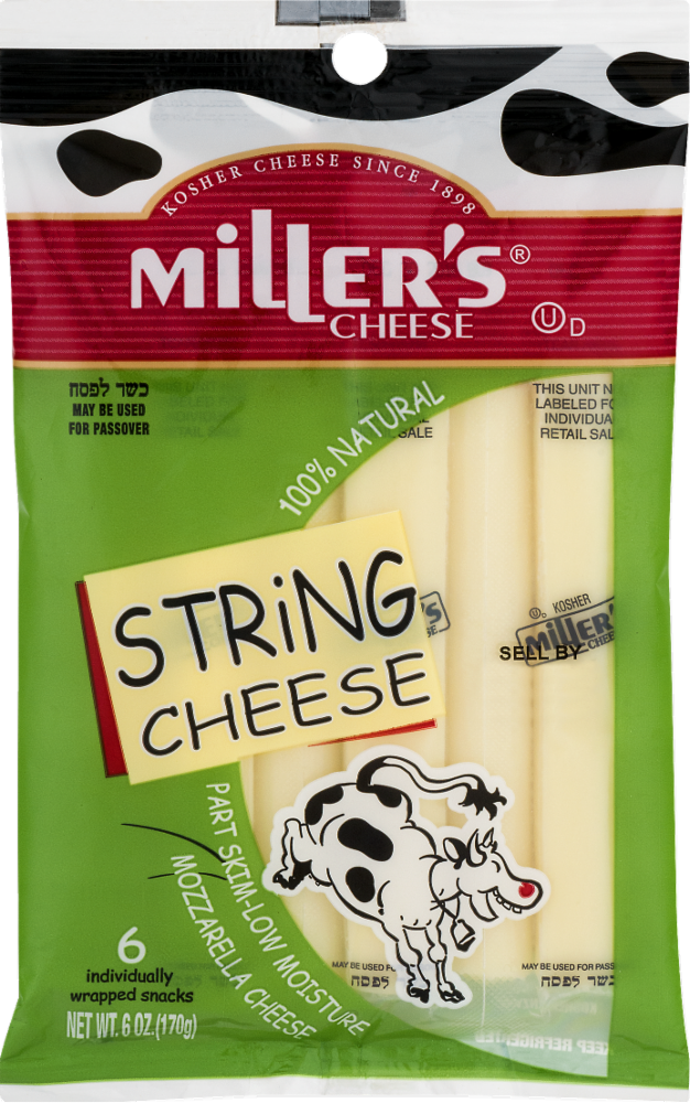 slide 1 of 1, Miller's Individually Wrapped String Cheese, 6 oz