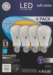 GE 4 Pack Soft White LED 10 Watts Light Bulbs 4 ea