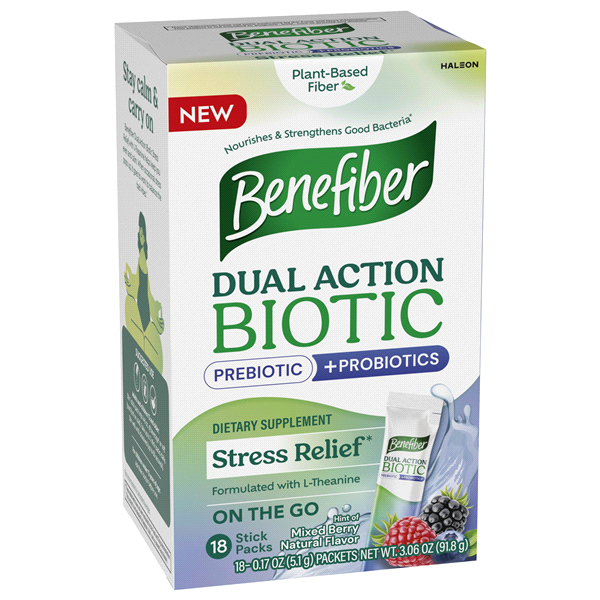 slide 19 of 29, Benefiber Dual Action Stress Relief Mixed Berry Natural Flavor Biotic 18 - 0.17 oz Packets, 18 ct