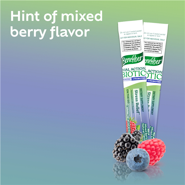 slide 3 of 29, Benefiber Dual Action Stress Relief Mixed Berry Natural Flavor Biotic 18 - 0.17 oz Packets, 18 ct