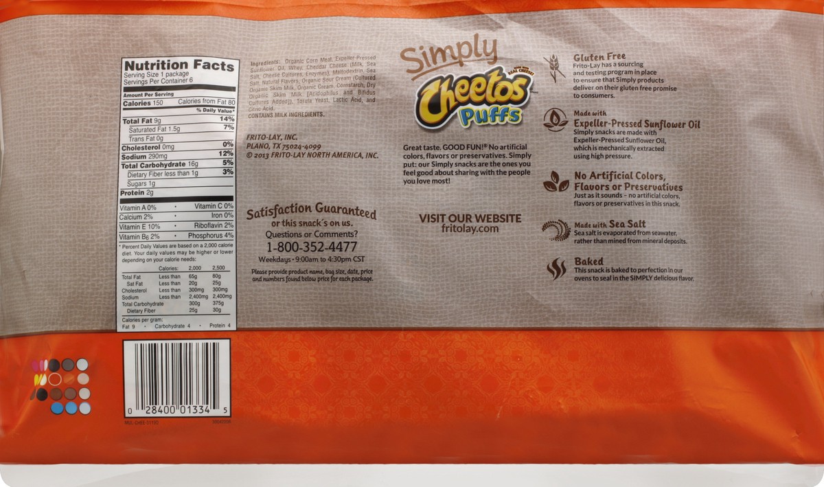 slide 6 of 6, Cheetos Simply White Cheddar Puffs Cheese Flavored Snacks, 6 oz