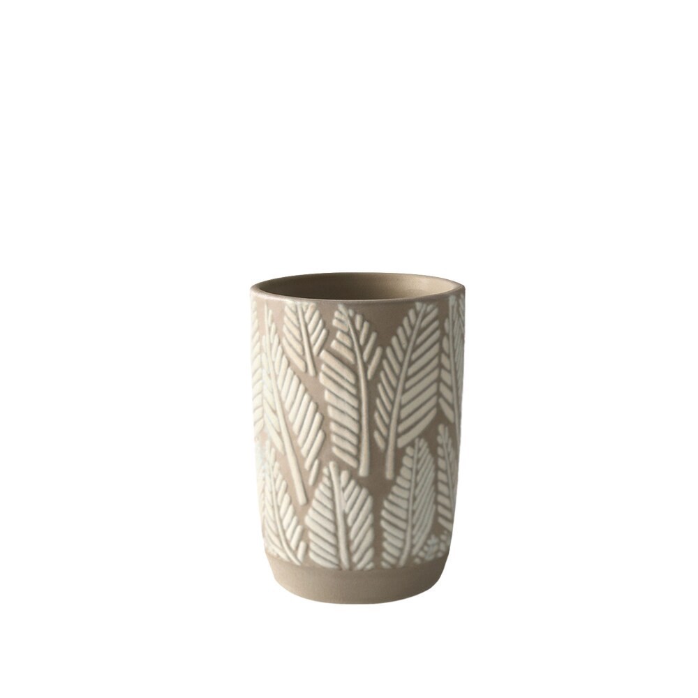 slide 1 of 1, Allure Embossed Leaf Tumbler Tan, 1 ct